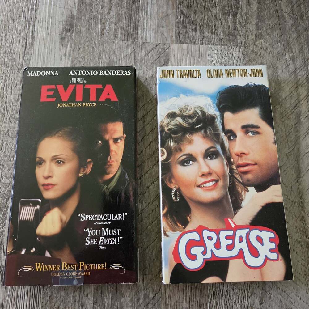 Evita & Greece VHS 2 Lot Madonna John Travolta 90s Y2K Broadway Musicals